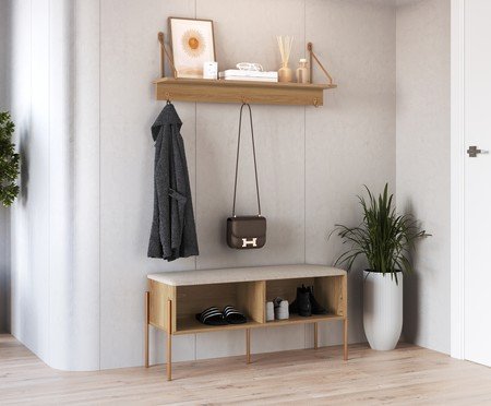 Sapateira Banco Estofada Oslo Hanover e Dourado | Westwing