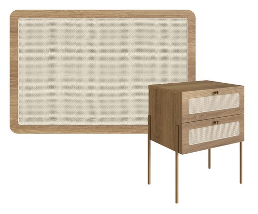 Jogo de Cabeceira e Mesa de Cabeceira Tela Oslo Hanover e Dourado, Natural | WestwingNow