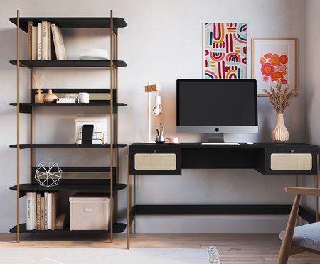 Estante Tela Oslo Nero e Dourado | Westwing