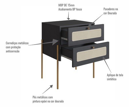 Mesa de Cabeceira Tela II Oslo Nero e Dourado | Westwing