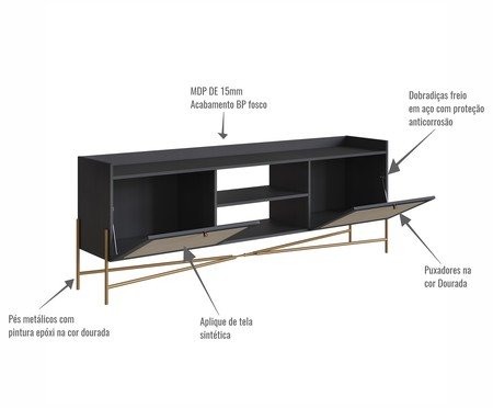 Rack Tela Oslo Nero e Dourado | Westwing