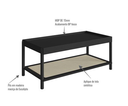 Mesa de Centro Retangular com Prateleira Tela Oslo Nero | Westwing