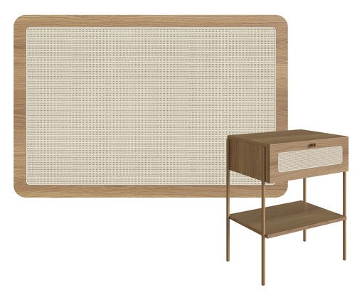 Jogo de Cabeceira e Mesa de Cabeceira Tela Oslo Hanover e Dourado, Natural | WestwingNow