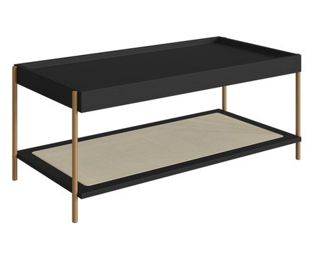 Mesa de Centro Retangular com Prateleira Tela Oslo Nero e Dourado | Westwing
