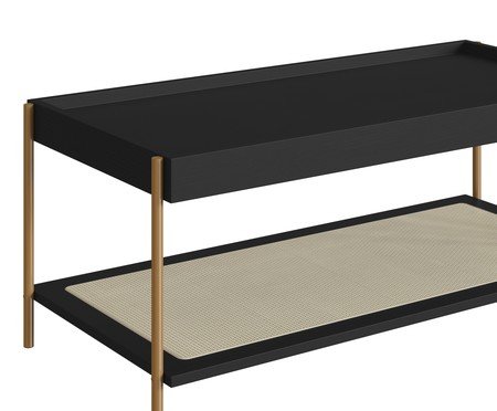 Mesa de Centro Retangular com Prateleira Tela Oslo Nero e Dourado | Westwing