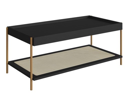 Mesa de Centro Retangular com Prateleira Tela Oslo Nero e Dourado, black | WestwingNow