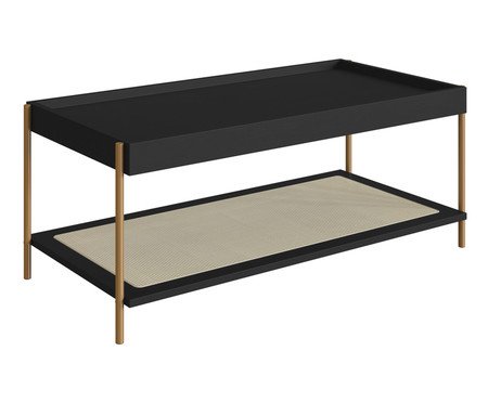 Mesa de Centro Retangular com Prateleira Tela Oslo Nero e Dourado | Westwing