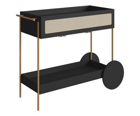 Carrinho Bar com Porta Taças Tela Oslo Nero e Dourado | Westwing