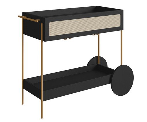 Carrinho Bar com Porta Taças Tela Oslo Nero e Dourado, black | WestwingNow