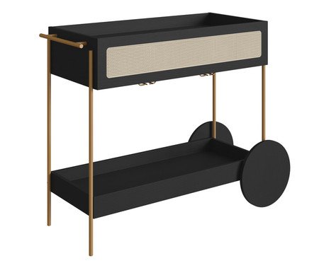 Carrinho Bar com Porta Taças Tela Oslo Nero e Dourado | Westwing