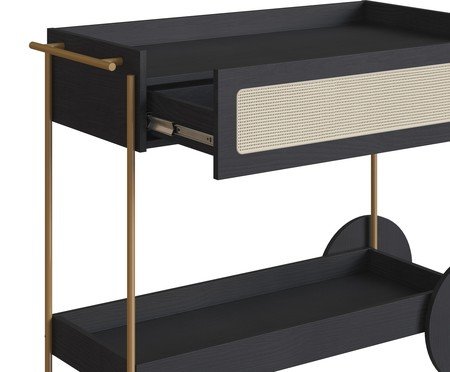 Carrinho Bar com Porta Taças Tela Oslo Nero e Dourado | Westwing