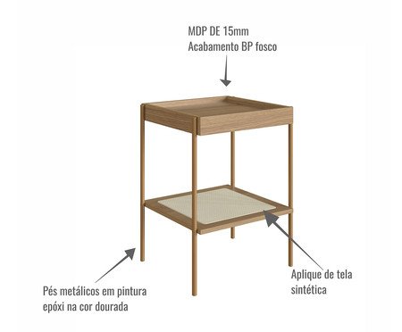 Mesa Lateral Quadrada com Prateleira Tela Oslo Hanover e Dourado | Westwing