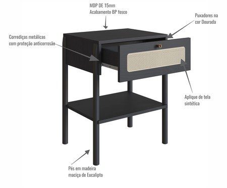 Mesa de Cabeceira Tela Oslo Nero | Westwing