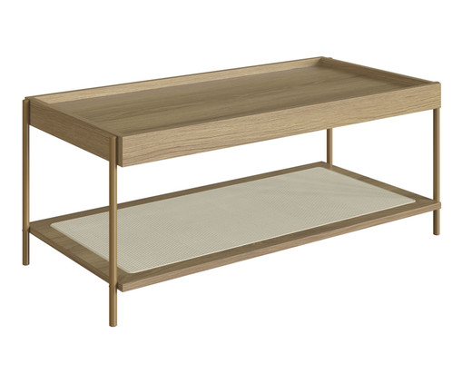 Mesa de Centro Retangular com Prateleira Tela Oslo Hanover e Dourado, Natural | WestwingNow