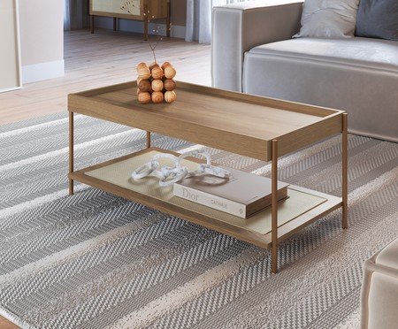 Mesa de Centro Retangular com Prateleira Tela Oslo Hanover e Dourado | Westwing