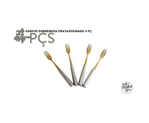 Jogo de Garfos de Sobremesa em Inox Prata e Dourado, multicolor | WestwingNow