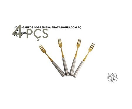 Jogo de Garfos de Sobremesa em Inox Prata e Dourado