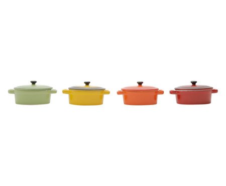 Jogo de Mini Cocotte Ovais em Porcelana Colors - 04 Peças | Westwing