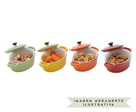 Jogo de Mini Cocotte Ovais em Porcelana Colors - 04 Peças | Westwing