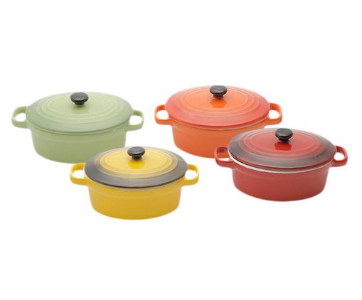 Jogo de Mini Cocotte Ovais em Porcelana Colors - 04 Peças, Multicolorido | WestwingNow