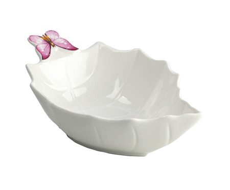 Bowl em Porcelana Folha Borboletas - Branco