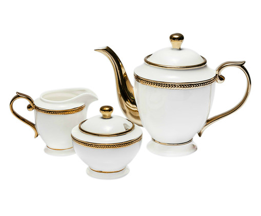 Jogo para Chá em Porcelana Paddy - Branco, Branco e dourado | WestwingNow