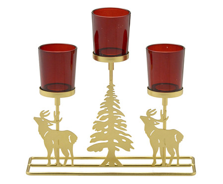 Candelabro Gebze Dourado e Vermelho