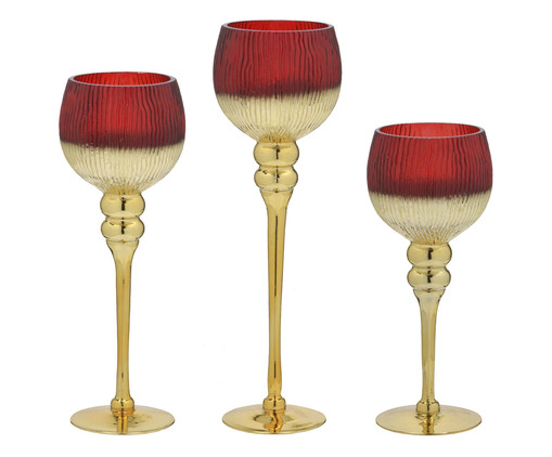 Jogo de Candelabros Nicolazzi Dourado e Vermelho, Vermelho | WestwingNow