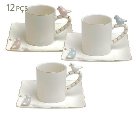 Jogo de Xícaras para Café com Pires em Porcelana Birds Yep - 06 Pessoas | WestwingNow