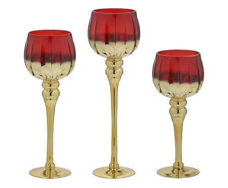 Jogo de Candelabros Neri Dourado e Vermelho | Westwing