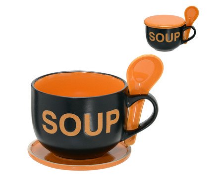 Caneca para Sopa Ratingen Preto e Laranja | Westwing