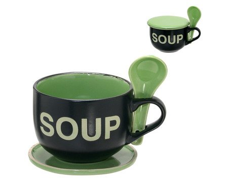 Caneca para Sopa Schwedt Preto e Verde | Westwing