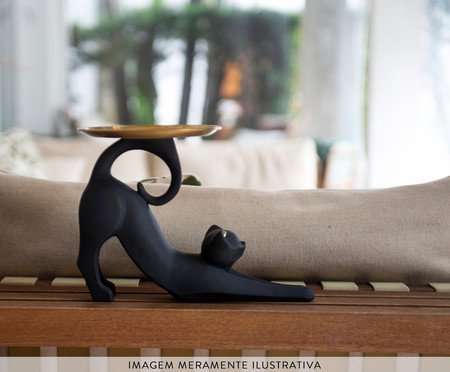 Escultura Gato Preto Relax com Bandeja | Westwing