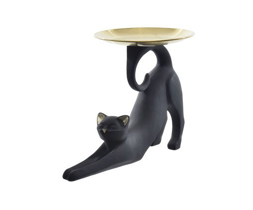 Escultura Gato Preto Relax com Bandeja, Preto | WestwingNow