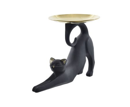 Escultura Gato Preto Relax com Bandeja | Westwing