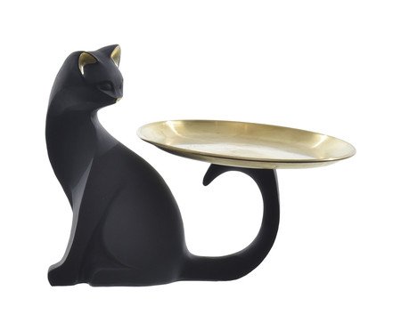 Escultura Gato Preto Sentado com Bandeja | Westwing