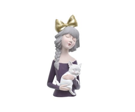 Escultura Mulher com Gato Colorido | Westwing