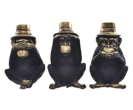 Escultura Macaco com Chapéu Cego Surdo e Mudo Preto e Dourado | Westwing