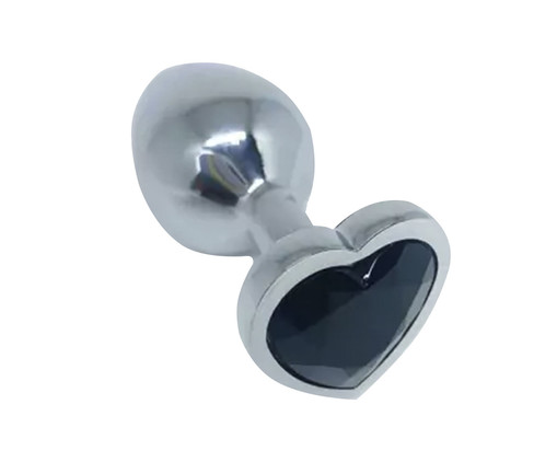 Plug Anal Cromado de Coração com Pedra Preta - 8X3,5cm, Prata ou Metálico | WestwingNow
