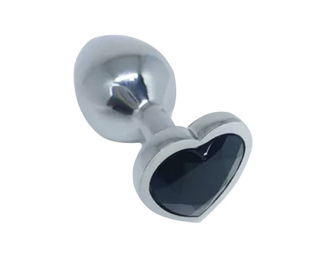 Plug Anal Cromado de Coração com Pedra Preta - 8X3,5cm | WestwingNow