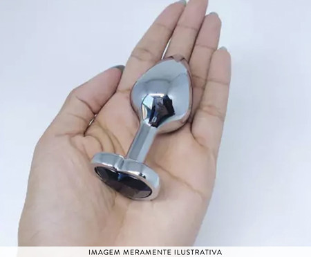 Plug Anal Cromado de Coração com Pedra Preta - 8X3,5cm | WestwingNow