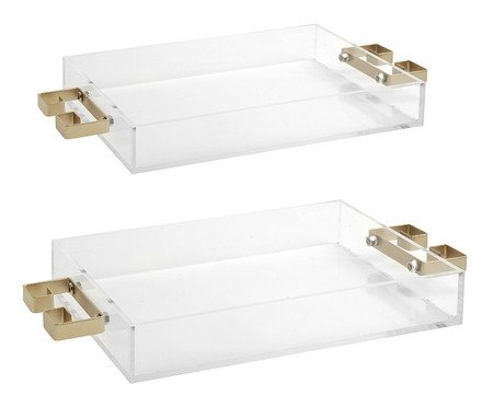 Jogo de Bandejas Zapana Transparente e Dourado