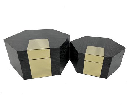 Jogo de Caixas Decorativas Wanapaqu Preto e Dourado | Westwing