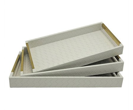 Jogo de Bandejas Guaygua Branco e Dourado | Westwing