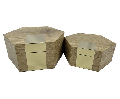 Jogo de Caixas Decorativas Apaza Natural e Dourado, gold | WestwingNow
