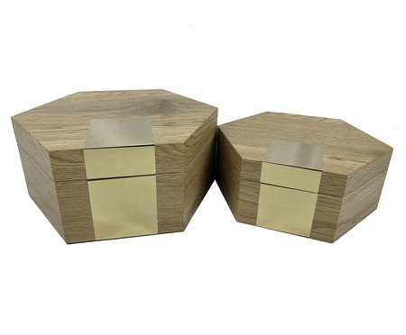 Jogo de Caixas Decorativas Apaza Natural e Dourado | Westwing