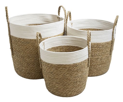 Jogo de Cestos em Fibra Vegetal Payllu Branco e Natural, white | WestwingNow
