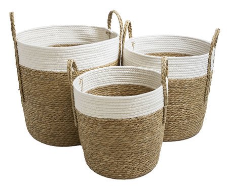 Jogo de Cestos em Fibra Vegetal Payllu Branco e Natural | Westwing