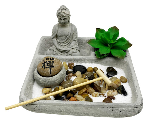 Adorno com Cachepot Buddah Squared Zen Garden - Cinza, Cinza | WestwingNow