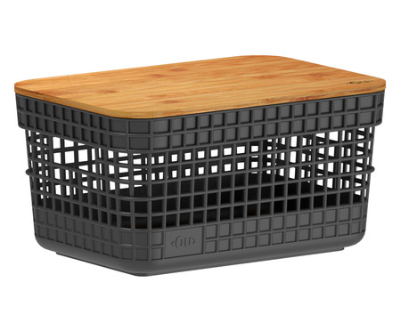 Cesto com Tampa em Bambu Grid Preto | WestwingNow